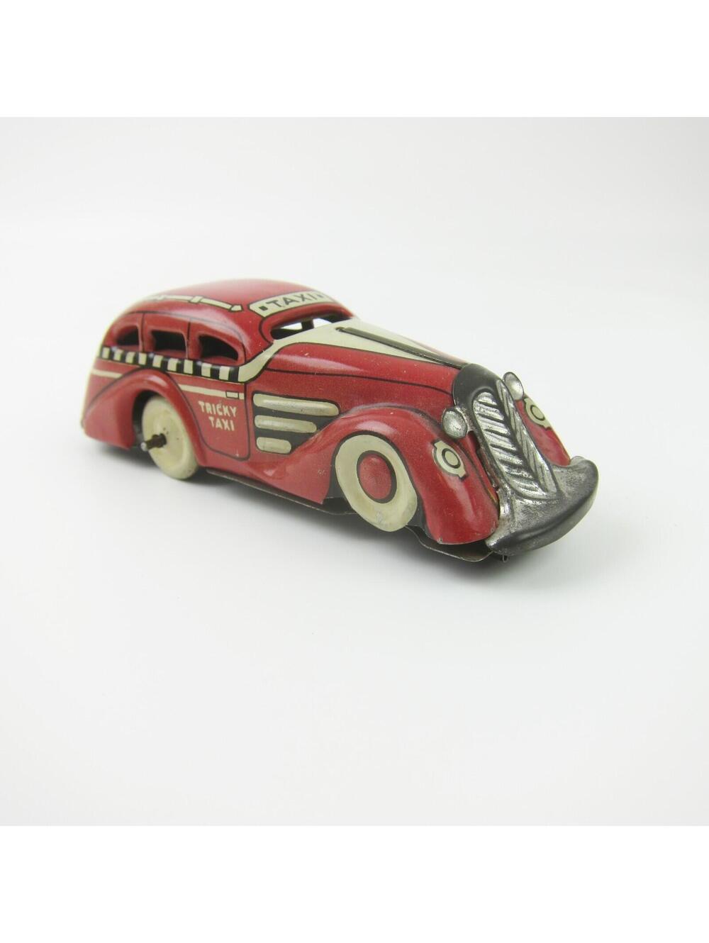 Vintage MARX Wind Up Tin Litho Toy Tricky Taxi Cab Car Red 1930s
